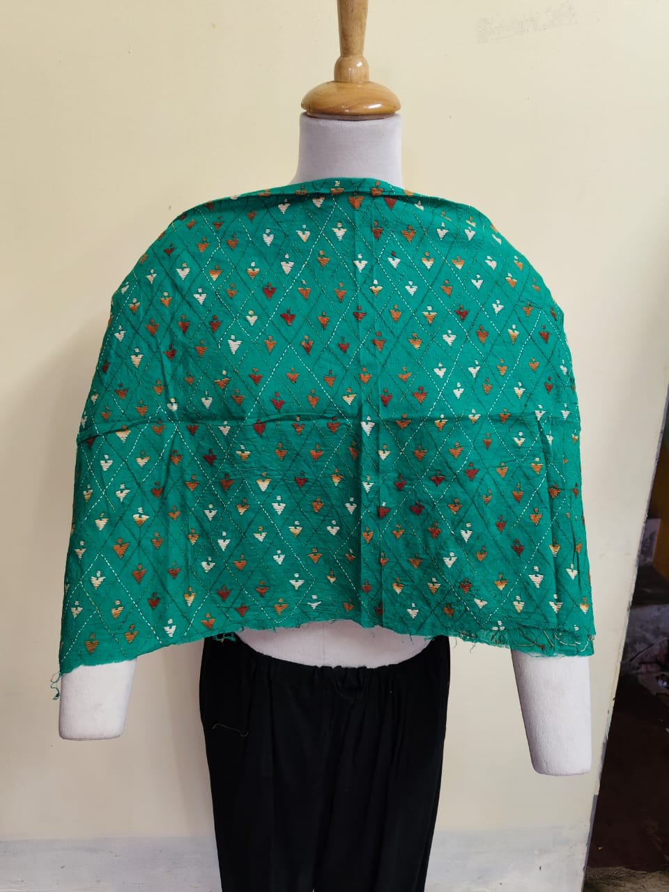 WhatsApp Image 2025-10-17 at 22.48.17_05595ec7 Green Cotton Kantha Stitch Blouse Material – Full Handmade Embroidery - Image 1