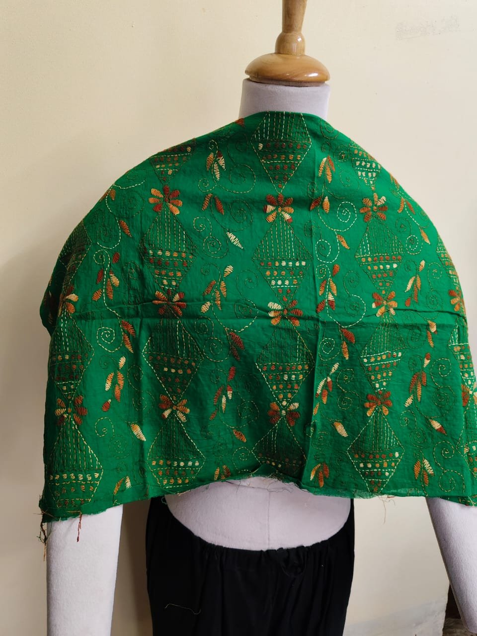 WhatsApp Image 2025-10-17 at 22.53.30_8dc91e1a Dark Green Cotton Kantha Stitch Blouse Material – Full Handmade Embroidery Work - Image 2
