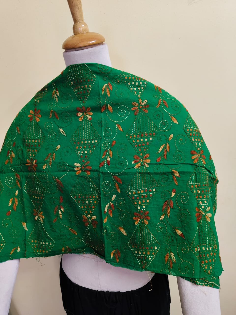 WhatsApp Image 2025-10-17 at 22.53.30_abb1864c Dark Green Cotton Kantha Stitch Blouse Material – Full Handmade Embroidery Work - Image 4