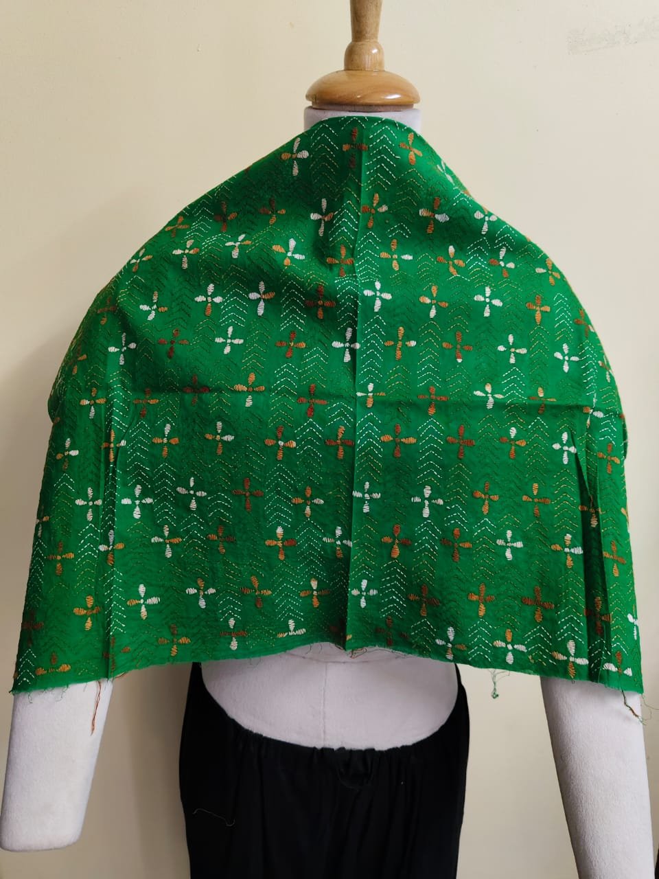 WhatsApp Image 2025-10-17 at 22.54.46_cb57f49b Cotton Kantha Stitch Blouse Material – Full Handmade Embroidery Work Dark Green - Image 1
