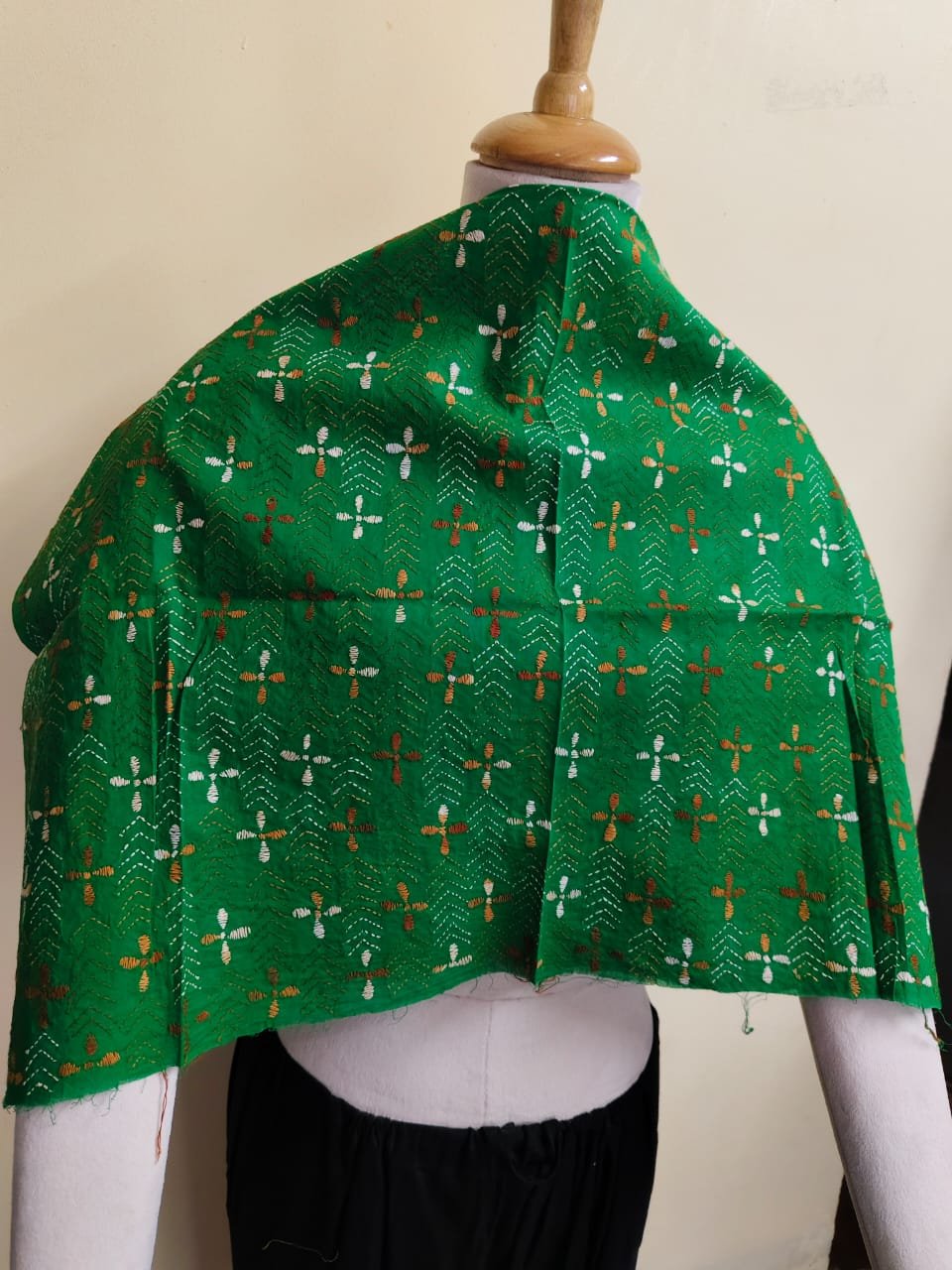 WhatsApp Image 2025-10-17 at 22.56.34_6ddfba30 Cotton Kantha Stitch Blouse Material – Full Handmade Embroidery Work Dark Green - Image 3