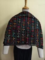 Black Cotton Kantha Stitch Blouse Material – Handmade Multicolor Geometric Embroidery