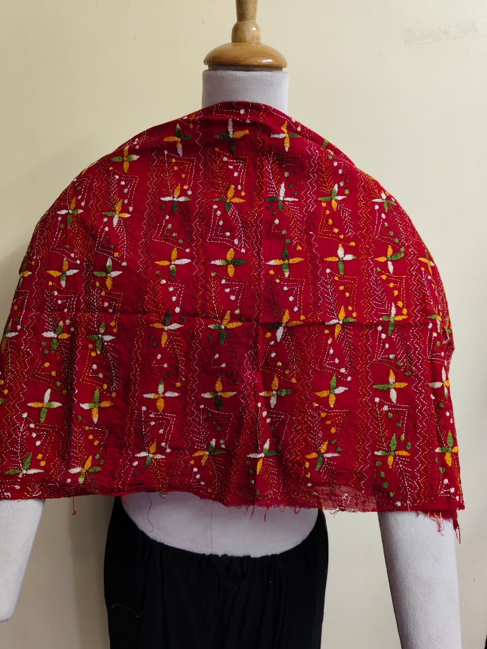 WhatsApp Image 2025-10-17 at 23.07.06_23a4488c Red Cotton Kantha Stitch Blouse Material – Handmade Multicolor Geometric Floral Embroidery - Image 4