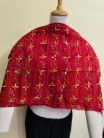 Red Cotton Kantha Stitch Blouse Material – Handmade Multicolor Geometric Floral Embroidery