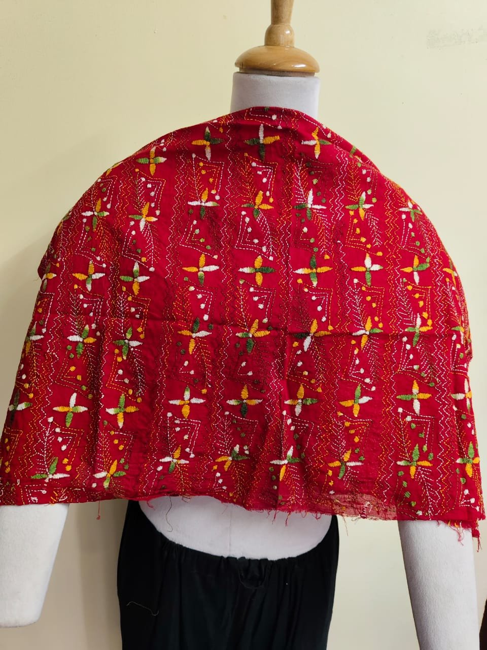 WhatsApp Image 2025-10-17 at 23.07.08_b776afac Red Cotton Kantha Stitch Blouse Material – Handmade Multicolor Geometric Floral Embroidery - Image 1