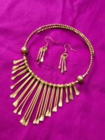 Handcrafted Brass Tribal Fringe Necklace & Earrings Set – Hammered Dangle Design - Image 2