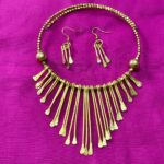 Handcrafted Brass Tribal Fringe Necklace & Earrings Set – Hammered Dangle Design