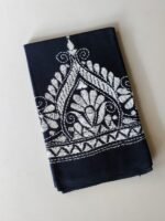 Navy Blue Cotton Kantha Stitch Blouse Material White thread work - Image 3