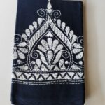 Navy Blue Cotton Kantha Stitch Blouse Material White thread work