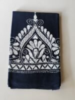 Navy Blue Cotton Kantha Stitch Blouse Material White thread work