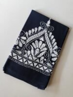 Navy Blue Cotton Kantha Stitch Blouse Material White thread work - Image 2