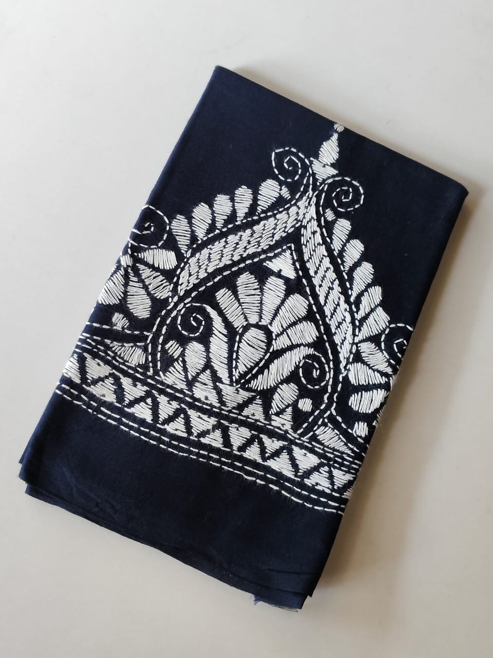 WhatsApp Image 2025-10-24 at 10.23.49_7888c586 Navy Blue Cotton Kantha Stitch Blouse Material White thread work - Image 2