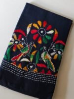Navy Blue Cotton Kantha Stitch Blouse Material Multi Colour thread work - Image 2