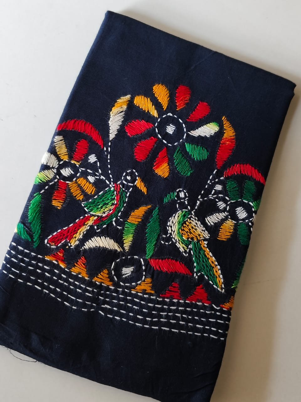 WhatsApp Image 2025-10-24 at 10.45.14_0775cf78 Navy Blue Cotton Kantha Stitch Blouse Material Multi Colour thread work - Image 2