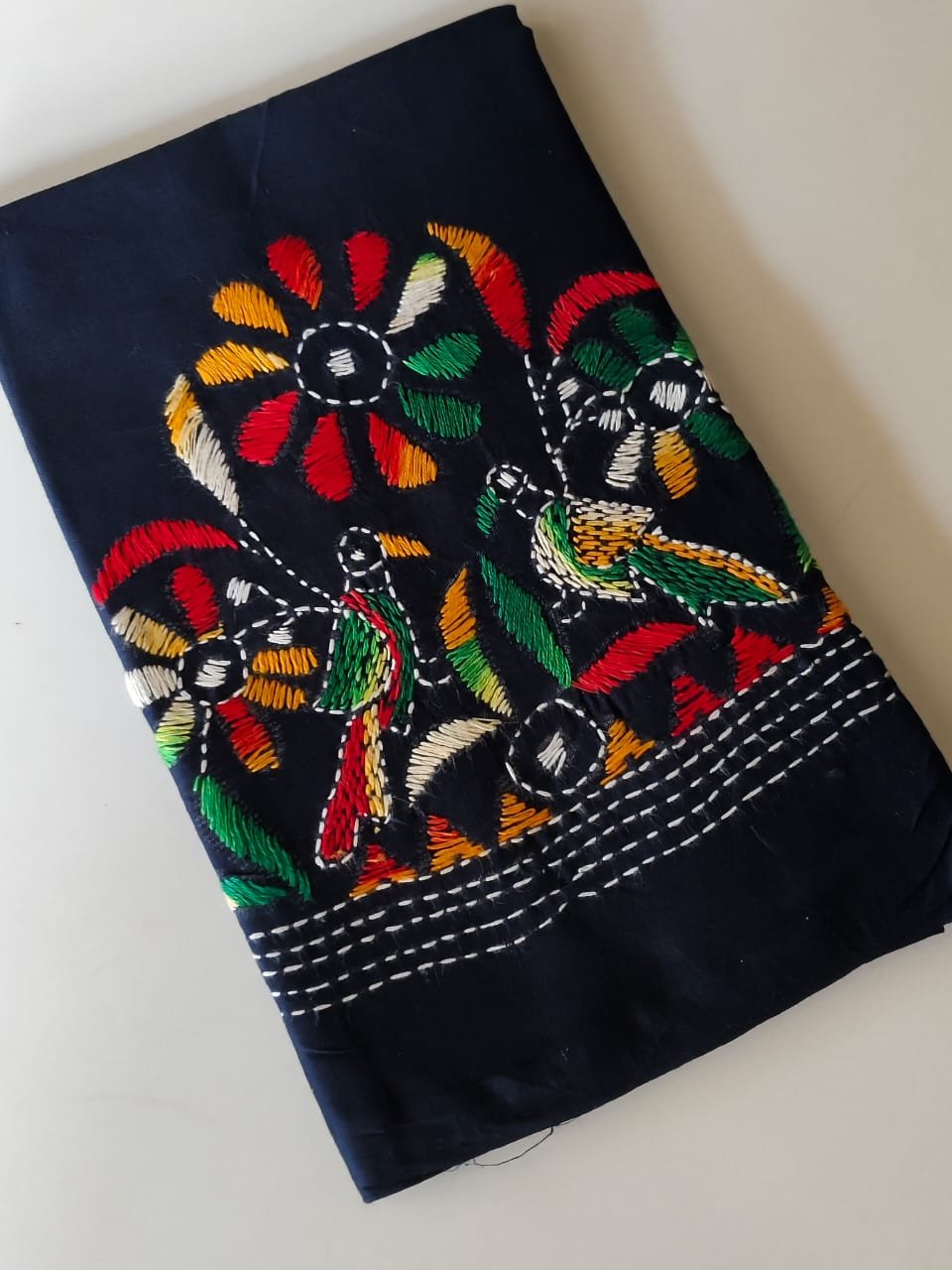 WhatsApp Image 2025-10-24 at 10.45.14_0f3c37bc Navy Blue Cotton Kantha Stitch Blouse Material Multi Colour thread work - Image 3
