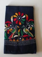 Navy Blue Cotton Kantha Stitch Blouse Material Multi Colour thread work