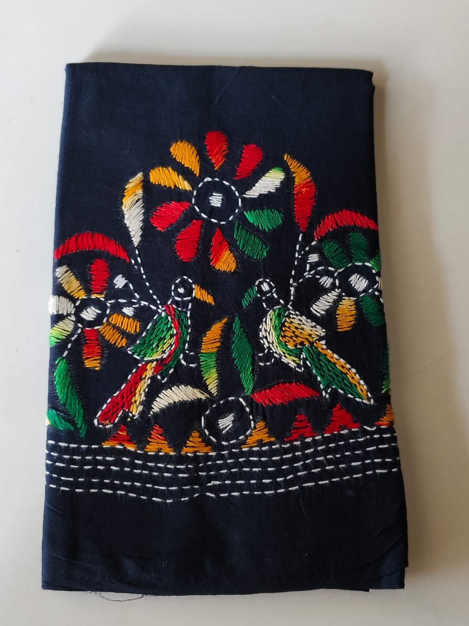 WhatsApp Image 2025-10-24 at 10.45.14_9655b8ad Navy Blue Cotton Kantha Stitch Blouse Material Multi Colour thread work - Image 1