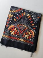 Navy Blue Cotton Kantha Blouse Material Maroon cream mix colour thread work - Image 2