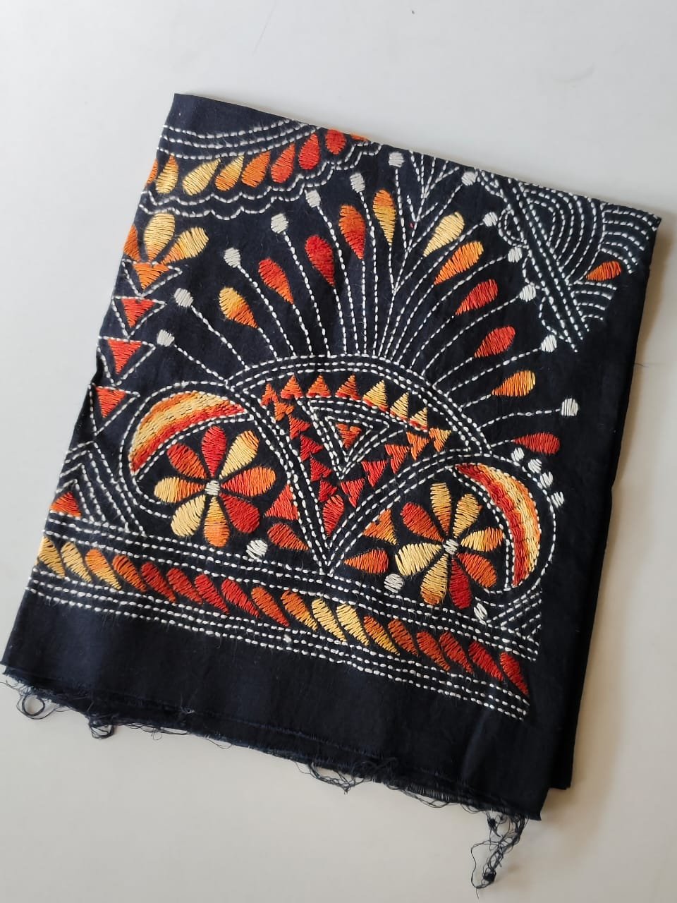 WhatsApp Image 2025-10-24 at 10.54.32_84183d19 Navy Blue Cotton Kantha Blouse Material Maroon cream mix colour thread work - Image 2