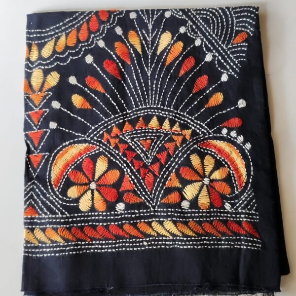 Navy Blue Cotton Kantha Blouse Material Maroon cream mix colour thread work