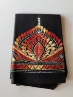 Black Cotton Kantha Stitch Blouse Material