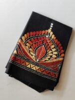 Black Cotton Kantha Stitch Blouse Material - Image 3