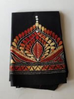 Black Cotton Kantha Stitch Blouse Material - Image 2