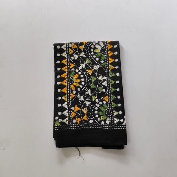 Black Kantha Stitch Blouse Piece Yellow and white Thread Work
