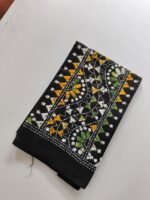 Black Kantha Stitch Blouse Piece Yellow and white Thread Work - Image 3