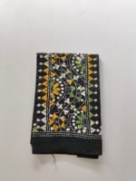 Black Kantha Stitch Blouse Piece Yellow and white Thread Work - Image 4