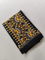 Black Kantha Stitch Blouse Piece Yellow Thread Work - Image 2