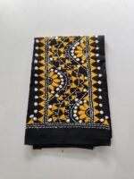 Black Kantha Stitch Blouse Piece Yellow Thread Work - Image 4