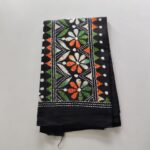 Black Kantha Stitch Blouse Piece Multi Colour Thread Work