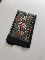 Black Kantha Stitch Blouse Piece Multi Colour Thread Work - Image 2