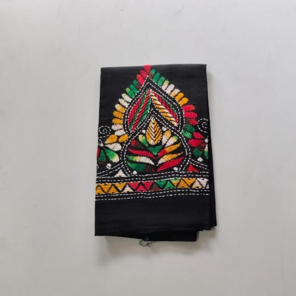 Black Kantha Blouse Piece Multi Colour Thread Work