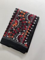 Black Kantha Work Blouse Piece Multi colour Thread Work - Image 2