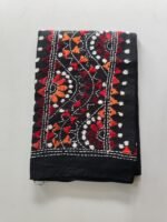 Black Kantha Work Blouse Piece Multi colour Thread Work