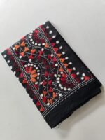 Black Kantha Work Blouse Piece Multi colour Thread Work - Image 3