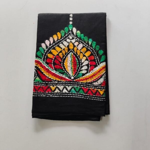 Black Kantha Blouse Piece Multi Colour Thread Work For Women