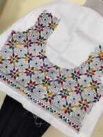 White Cotton Kantha Stitch Blouse One Piece - Image 2