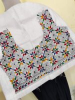 White Cotton Kantha Stitch Blouse One Piece - Image 4