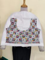 White Cotton Kantha Stitch Blouse One Piece - Image 3