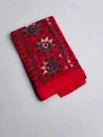 Red Cotton Kantha Stitch Blouse Piece - Image 2