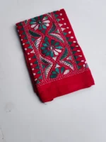 Red Cotton Kantha Stitch Blouse Piece - Image 3