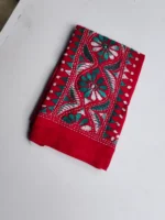 Red Cotton Kantha Stitch Blouse Piece - Image 2