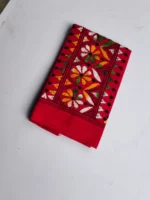 Red Cotton Kantha Stitch Blouse Piece - Image 3