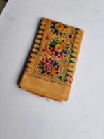 Mustard yellow Cotton Kantha Stitch Blouse Piece - Image 2
