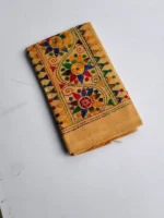 Mustard yellow Cotton Kantha Stitch Blouse Piece - Image 3