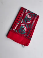 Red Cotton Kantha Stitch Blouse Piece - Image 2
