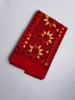 Red Cotton Kantha Stitch Blouse Piece - Image 2
